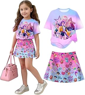 K Pop Short Sleeve T-Shirt and Skirts Outfits Set for Girls Hunters Girl's Anime Graphic Tees De-Mon Summer Sets
