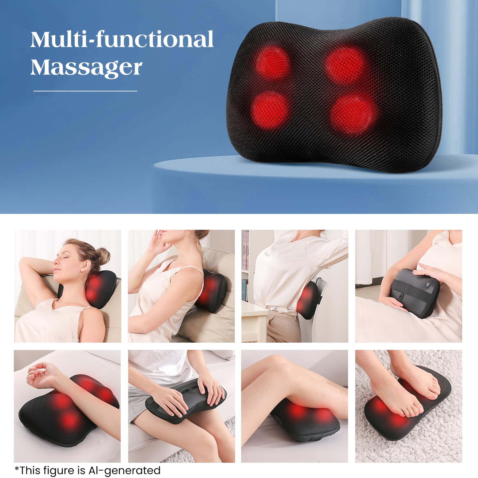 Coussin de Massage Shiatsu cou Épaule dos Masseur Électrique avec Fonction de Chauffage et Masseur de Pétrissage des Tissus Rotatif 3D pour la Relaxation de la Taille à la Maison et au Bureau