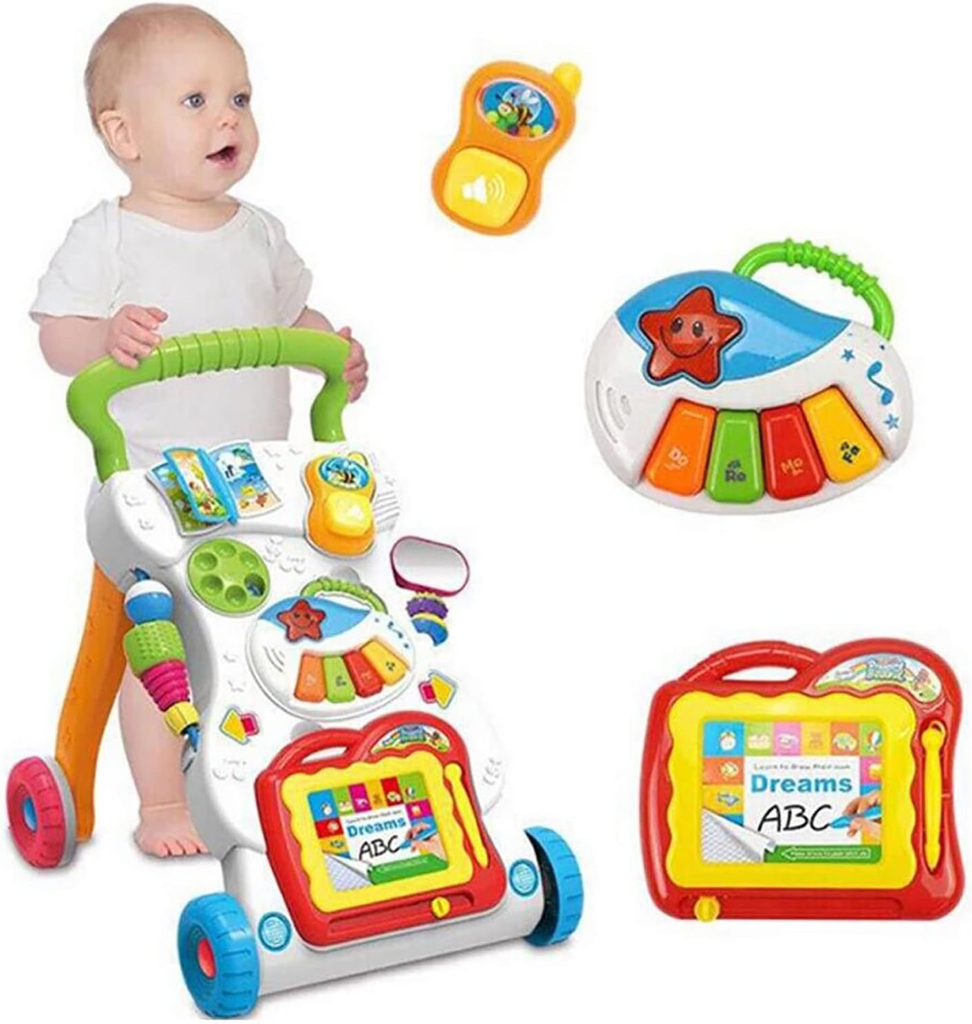 Queiting Baby Walker First Steps 2in1 Activity Musical Toys Car Along Ride Children's Music Walker Baby Toddler Stroller Used for Baby Steps