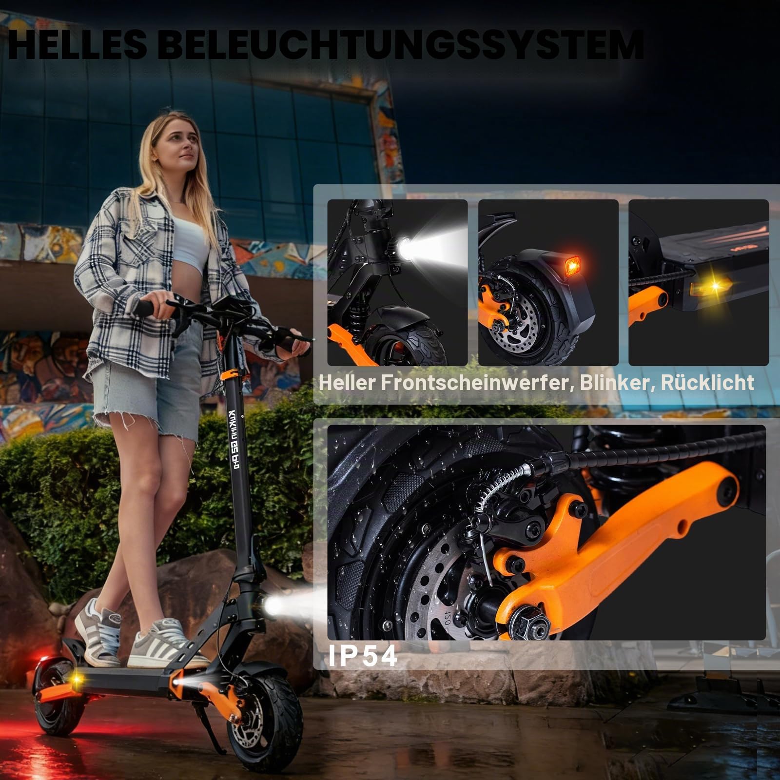 Kukirin E-Scooter mit Straßenzulassung für Erwachsene, Reichweite 35 Meilen, Doppelfederung, faltbar, 9 Zoll Reifen, Lenkerhöhe verstellbar, max. 20°, 120kg Tragkraft,ideal für Stadt & Offroad Pendeln