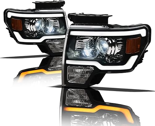 Miniatura 9 de Alpha Owls 8711514 - Faros delanteros de proyector con barra LED secuencial Switchback y luz de arranque, color ámbar negro para modelos halógenos