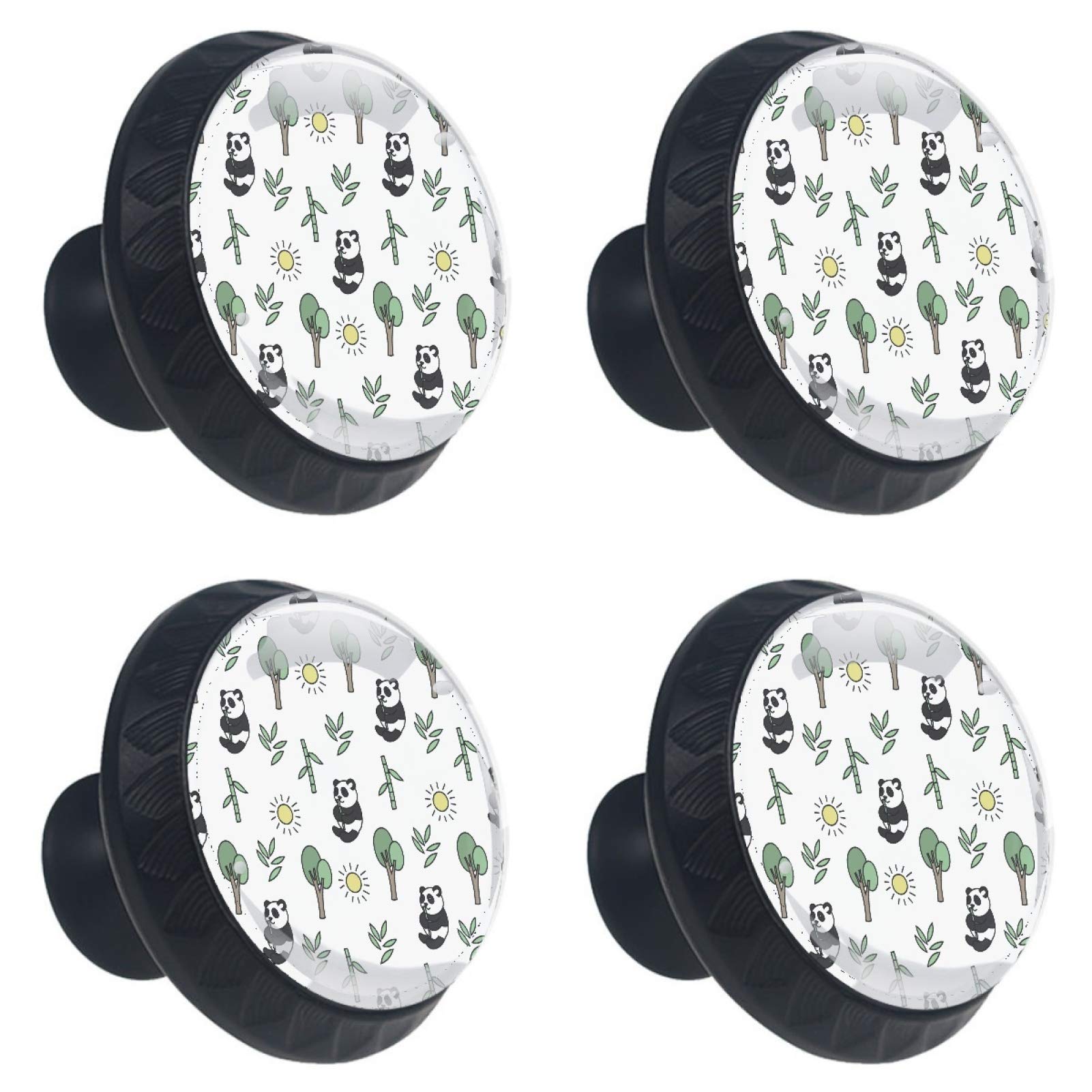 Bouton de tiroir en bambou avec panda poignée de meuble multicolore lot de 4