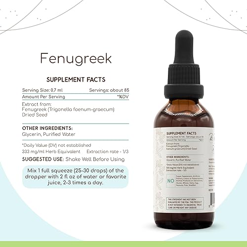 Miniatura 2 de Fenogreco B60 - Tintura de extracto de hierbas sin alcohol, gotas líquidas concentradas de fenogreco natural (Trigonella foenum-graecum) (2 fl oz)