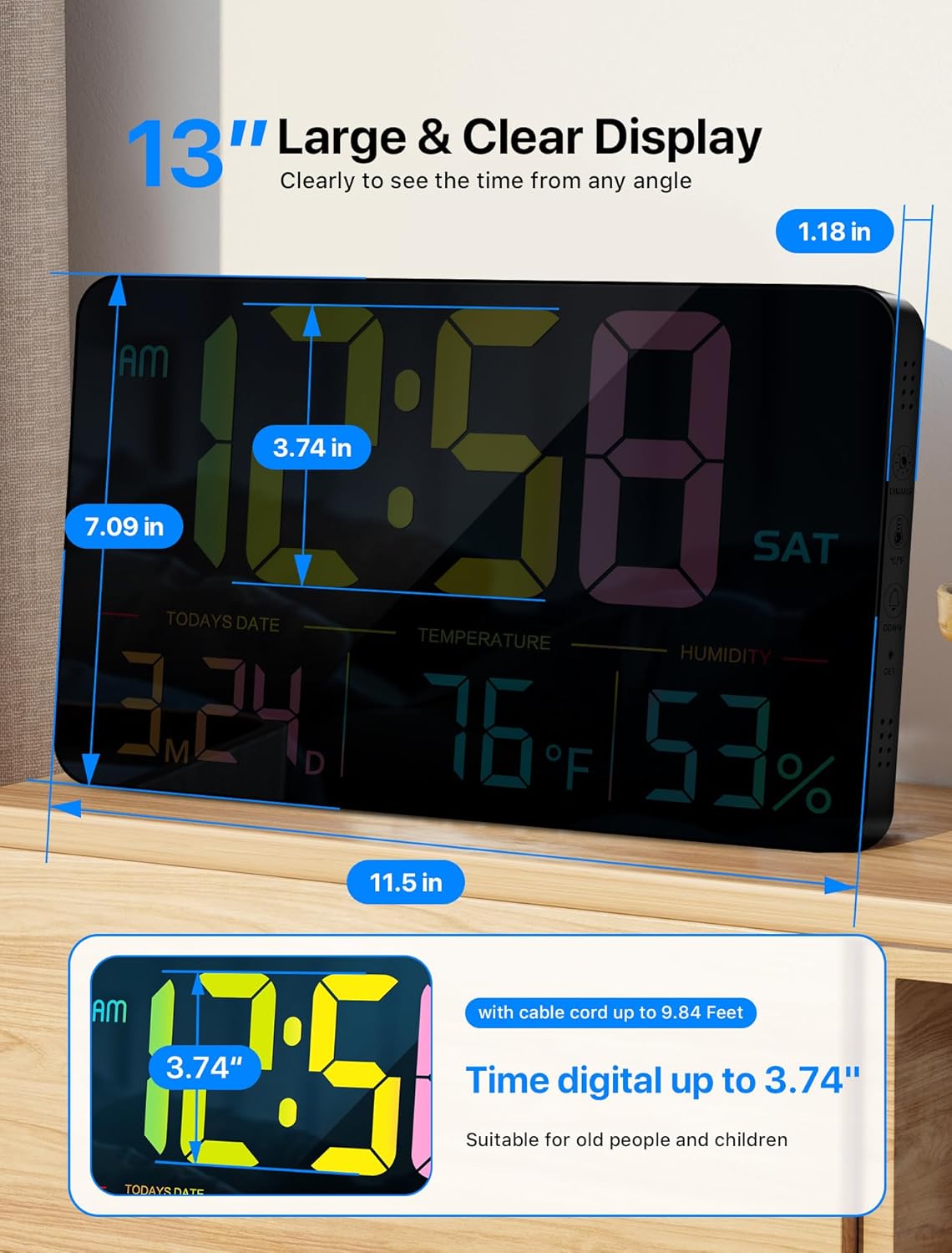 Dimensions of the MASHI F600 Digital Clock