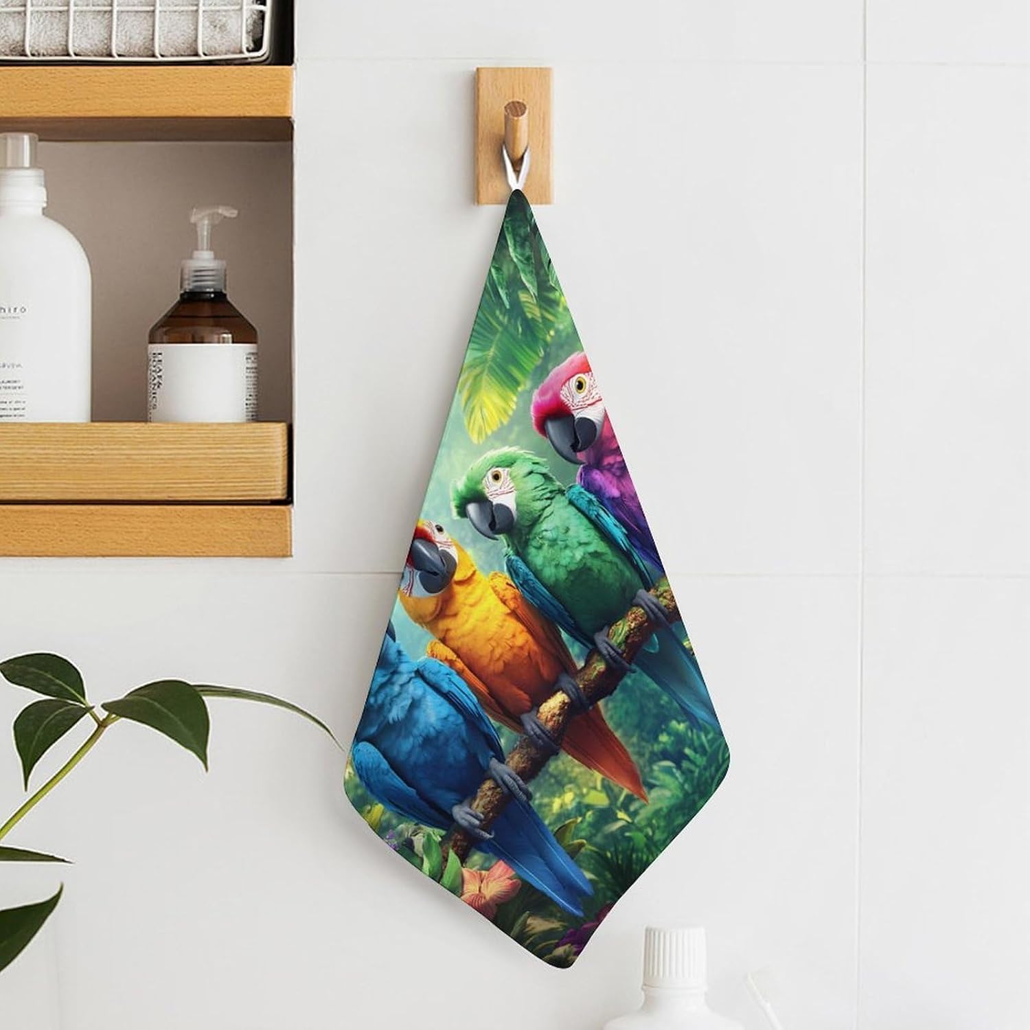 Parrot Bird Colorful Microfiber Hand Towels for Bathroom Soft Absorbent Bath Kitchen Towel with Hanging Loop 4PCS
