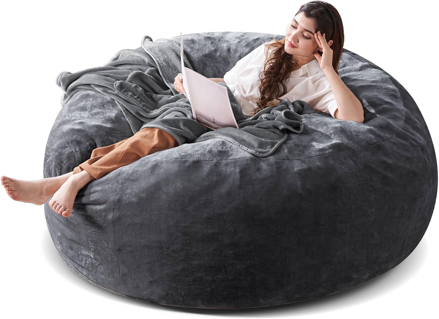 SANAE Oversized 6FT Memory Foam Bean Bag Chair for Adults - Dark Grey Corduroy Fabric with Filler, Gaming & Movie Furniture, Large Beanbag Sofa Couch, Boneless Chair for Living Room/Dorm/Bedroom