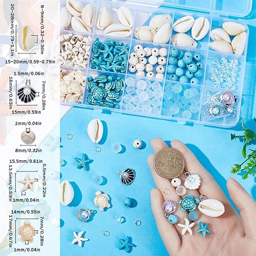 Miniatura 3 de SUNNYCLUE 1 caja de 259 cuentas de tortuga, cuentas de estrella de mar, cuentas redondas facetadas de 0.315 in, cuentas facetadas para kits de