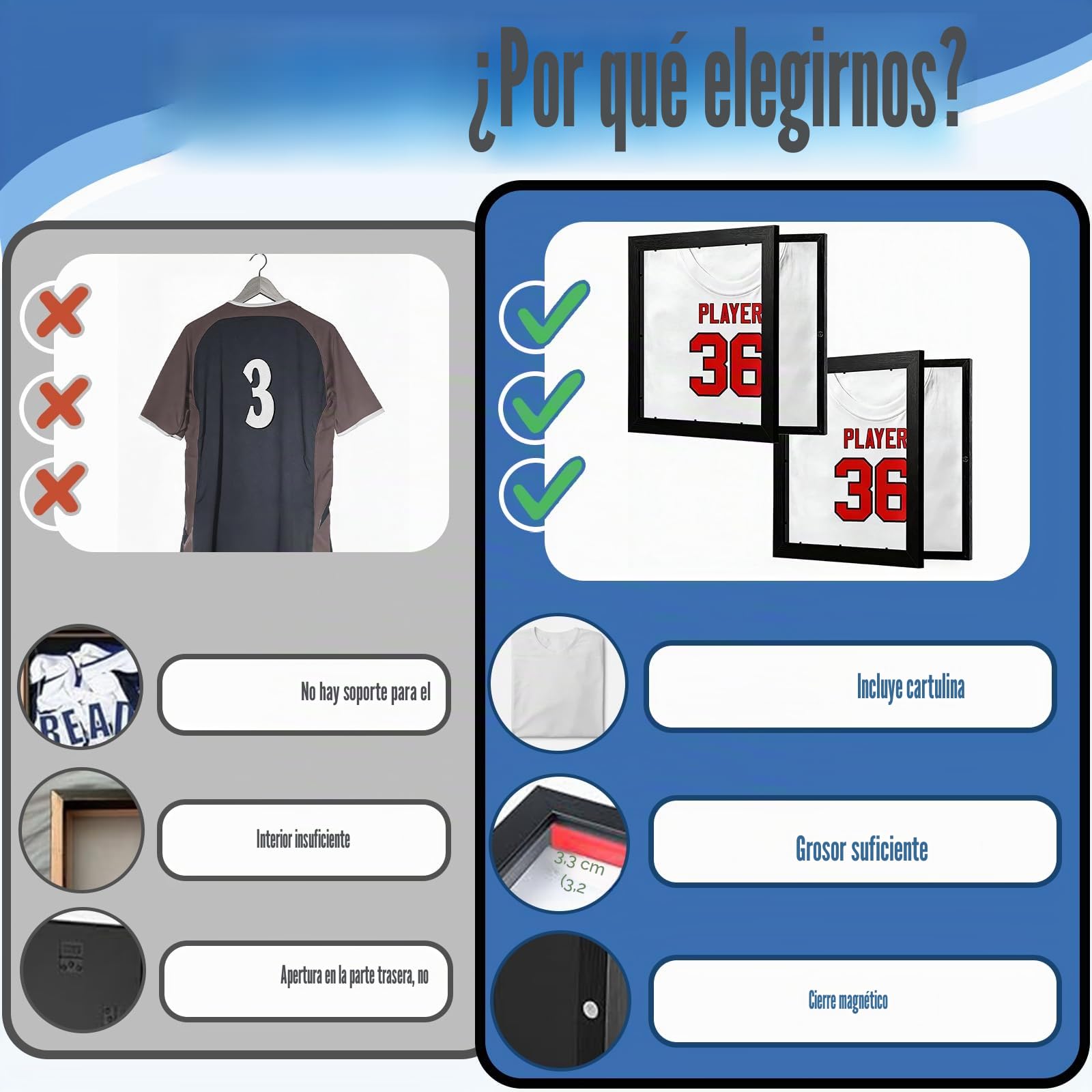 Marco para Camiseta de Fútbol, 2 Piezas Marco de Visualización de Jersey Deportivo Pantalla de Marcos de Camiseta Vitrina de Futbol Exhibidor de Uniformes Montable, 33 x 33 cm