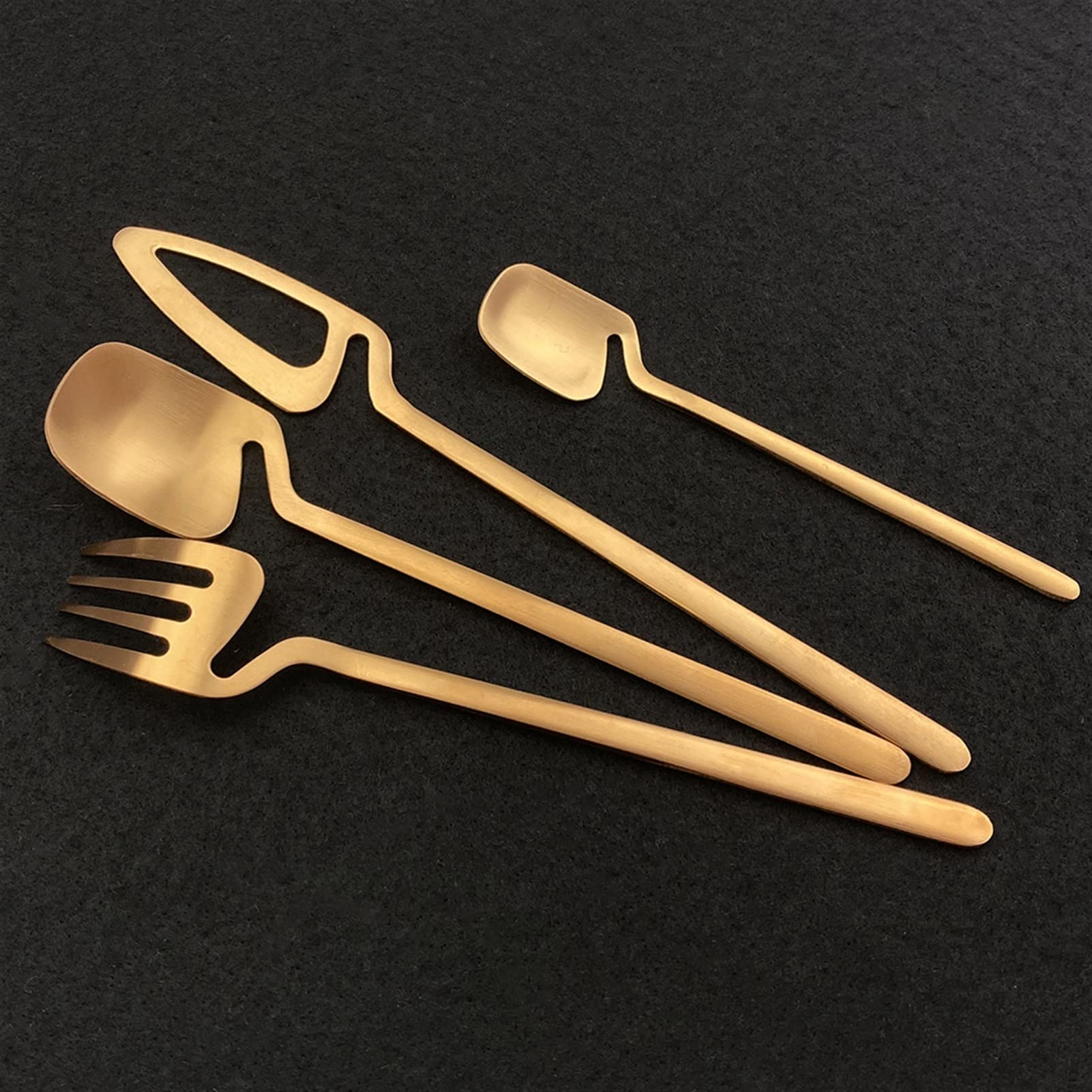 Bestecksets, 24-teilig, Besteckset aus mattiertem Edelstahl, Geschirrset, Schwarzgold, Messer, Gabel, Löffel, Besteck, Küchenparty-Geschirrset