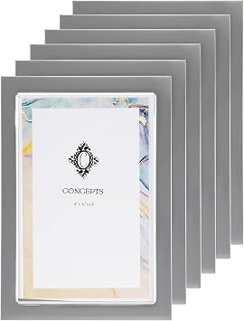 Concepts 6 Pack Enamel Picture Frames for Family Photos, Tarnish Resistant, Elegant Wall and Tabletop Decor in Bulk Grey, 4X6