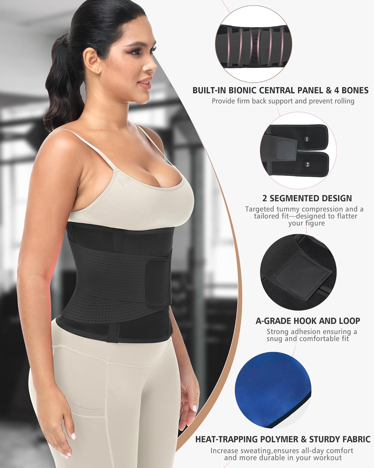 Waist Trainer for Women & Men - Sweat Belly Fat Trimmer Belt - Tummy Control Body Shaper & Back Support Sauna Suit - Image 3