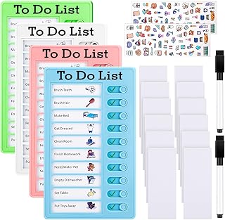 to Do List Checklist Board 4 Pcs Memo Checklist Dry Erase Kids Portable Memo Plastic Board Chore Chart RV Checklist Board with 12 Replacement Card, 2 Erasable Markers, 2 Stickers for Home Office