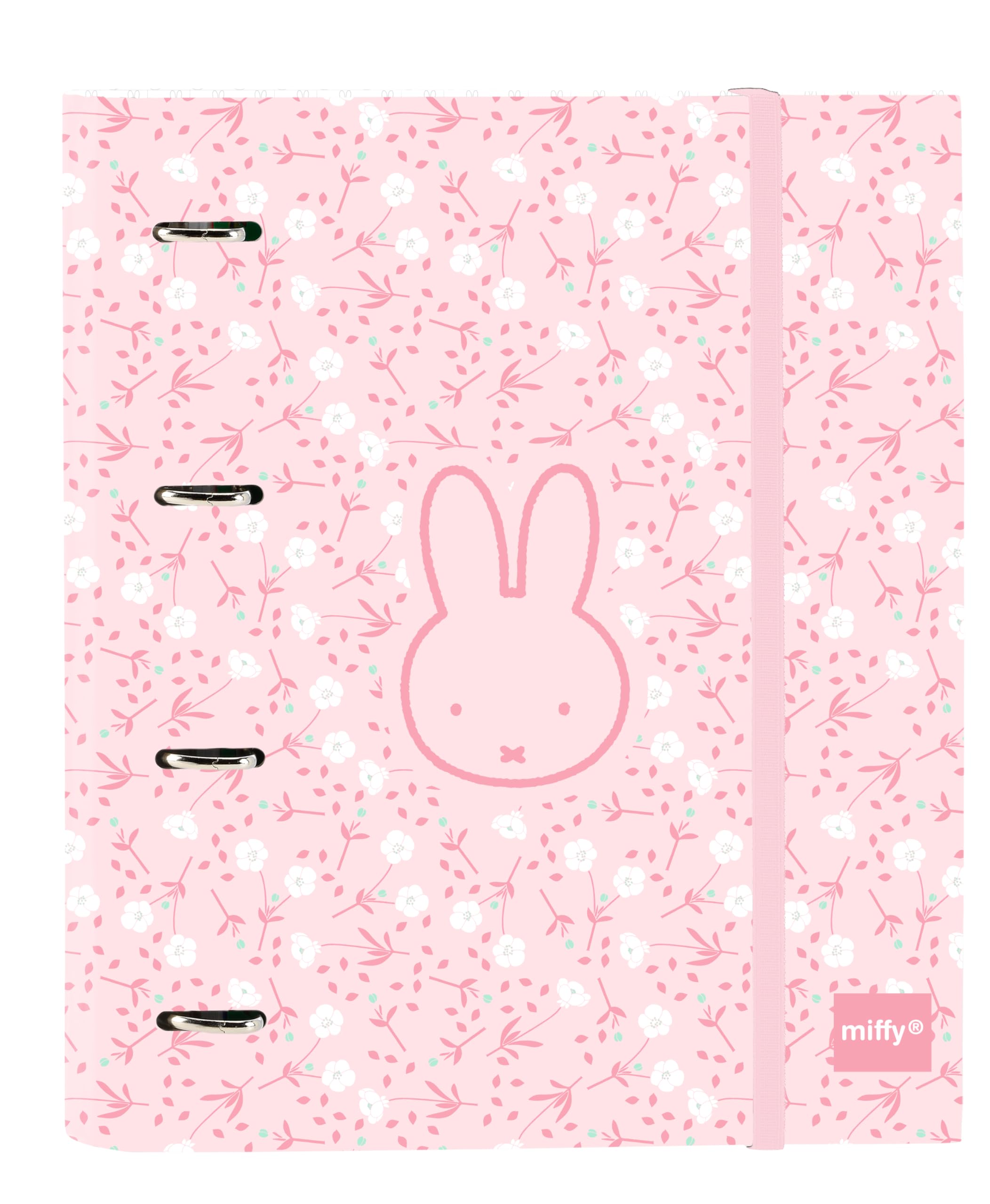 Safta MIFFY KWIATY - 4-pierścieniowy segregator 35 cm, 100 kartek A4, idealny dla dzieci w różnym wieku, wygodny i wszechstronny, jakość i wytrzymałość, 27 x 3,5 x 32 cm, Kolor różowy, M, Casual