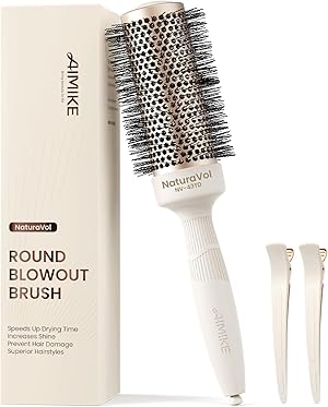AIMIKE Rundbürste zum Föhnen, NaturaVol Medium Runde Haarbürste, für Blow Drying & Styling, Boost Volumen & Glätte, mit 2 Clips (43mm Fass, 63mm mit Borsten)