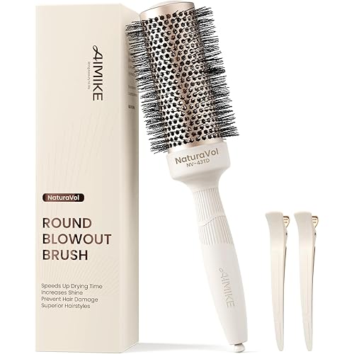 AIMIKE Round Brush for Blow Out, NaturaVol Medium Round Hair Brush for Fine Hair with Nano Thermal Ceramic Tech, for Blow Drying & Styling, Adds Volume & Smoothness (1.7 Inch Barrel, 2.5 Inch Bristle)