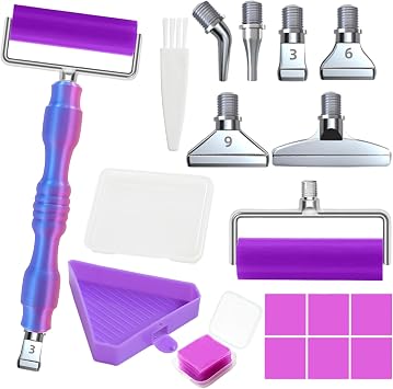 jecxucci Diamond Art Pens Tools Diamond Painting Accessories Kits with Screw Metal Tip Roller, Storage Tray and Containers Diamond Painting Pen Drill Bead Dot Pens for Art Craft Nail Blue Purple