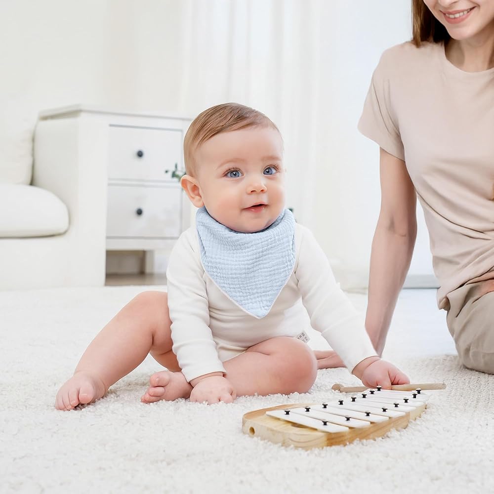 Set 8 Bavaglini In Mussola Per Neonati - Assorbenti E Regolabili Con Bottoni A Pressione - Foto 3