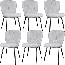 6 Pack Dining Chairs, Kitchen Chairs, Upholstered Chairs, Soft Chenille with Black Metal Legs for Dining Room, Kitchen, Light Grey