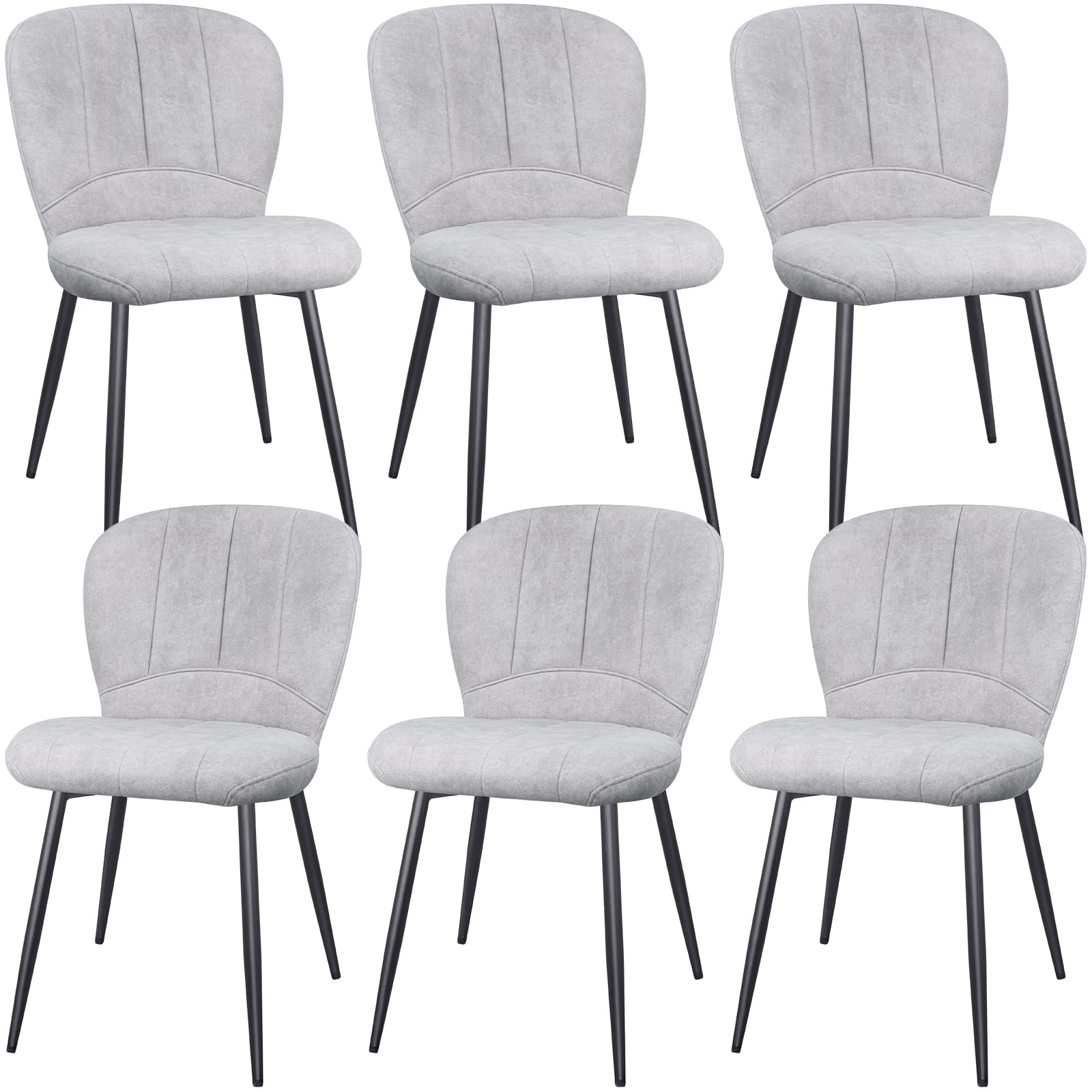 Set di 6 Sedie Sala da Pranzo, Sedie da Cucina, Sedia Imbottita, Schienale in Tessuto con Gambe in Metallo Nero per Sala da Pranzo, Cucina, Grigio Pallido.