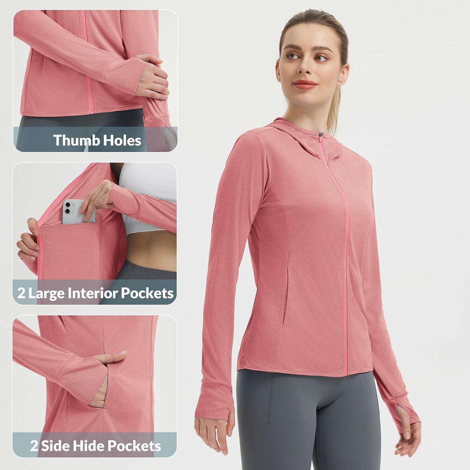 baleaf Women's Sun Protection Jacket Hoodie Clothing Lightweight Long Sleeve Sun Cover Up Shirt - Image 4