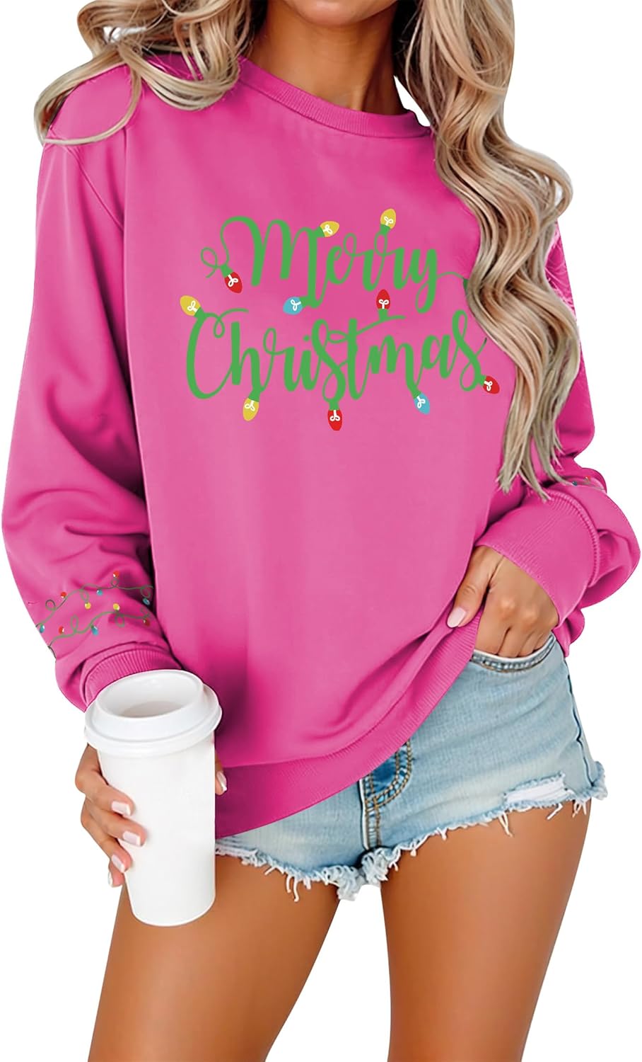Womens Christmas Sweatshirts Long Sleeve Merry Christmas Sweater Crewneck Xmas Holiday Shirt Pullover Tops - Image 2