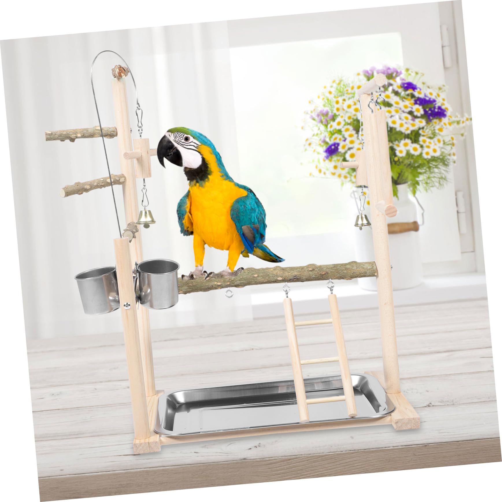 Juguete para Pájaros de Madera Natural Parque de Aves Soporte para Loros y Periquitos