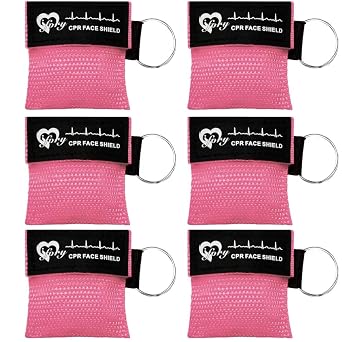6 Counts CPR Pocket Mask Keychain, CPR Face Shield with One Way Valve Breathing Barrier for First Aid or ADE Training, Pink