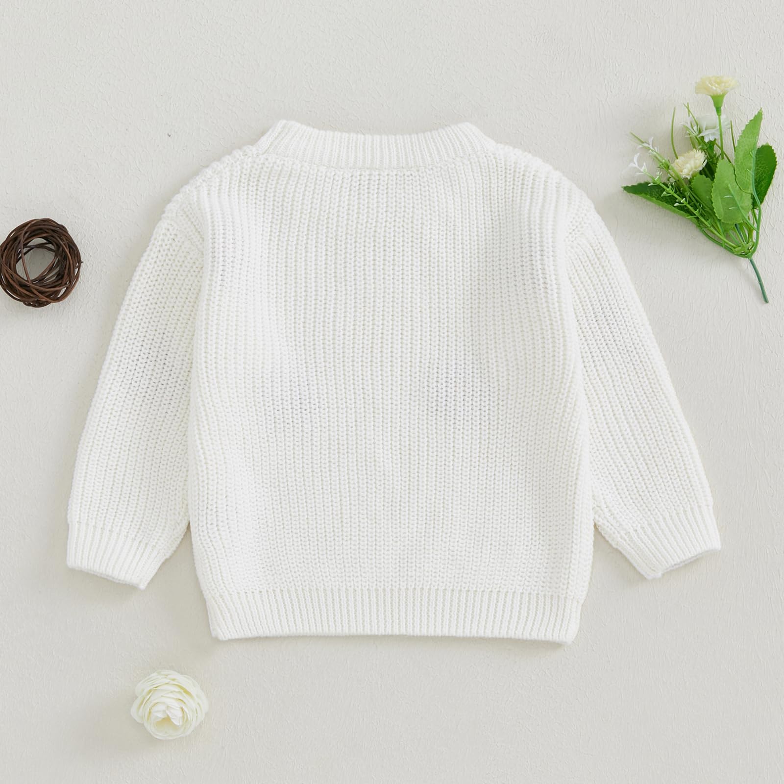 Baby Girl Knit Sweater Cute Flower Chunky Knitted Crewneck Sweatshirt Onepiece Top Toddler Fall Winter Warm Clothes (White A, 2-3 Years)