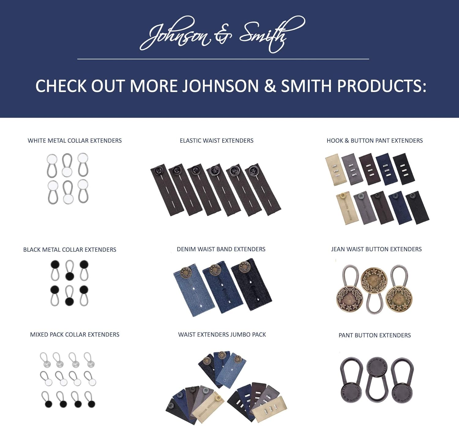 Waistband Extenders by Johnson & Smith | Button Extender for Pants | Denim Material | Pack of 5 Shades | Premium Metal Buttons | 2 Button Holes | Button Extender for Jeans - Image 9