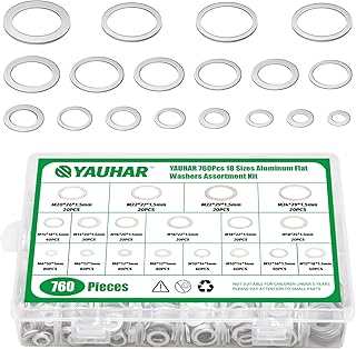 Yauhar 760Pcs 18 Sizes Aluminum Flat Washers Assortment Set for Screws Bolts, M6 M8 M10 M12 M14 M16 M18 M20 M22 M24 Fender Washers with Storage Case for Industrial Automotive Home