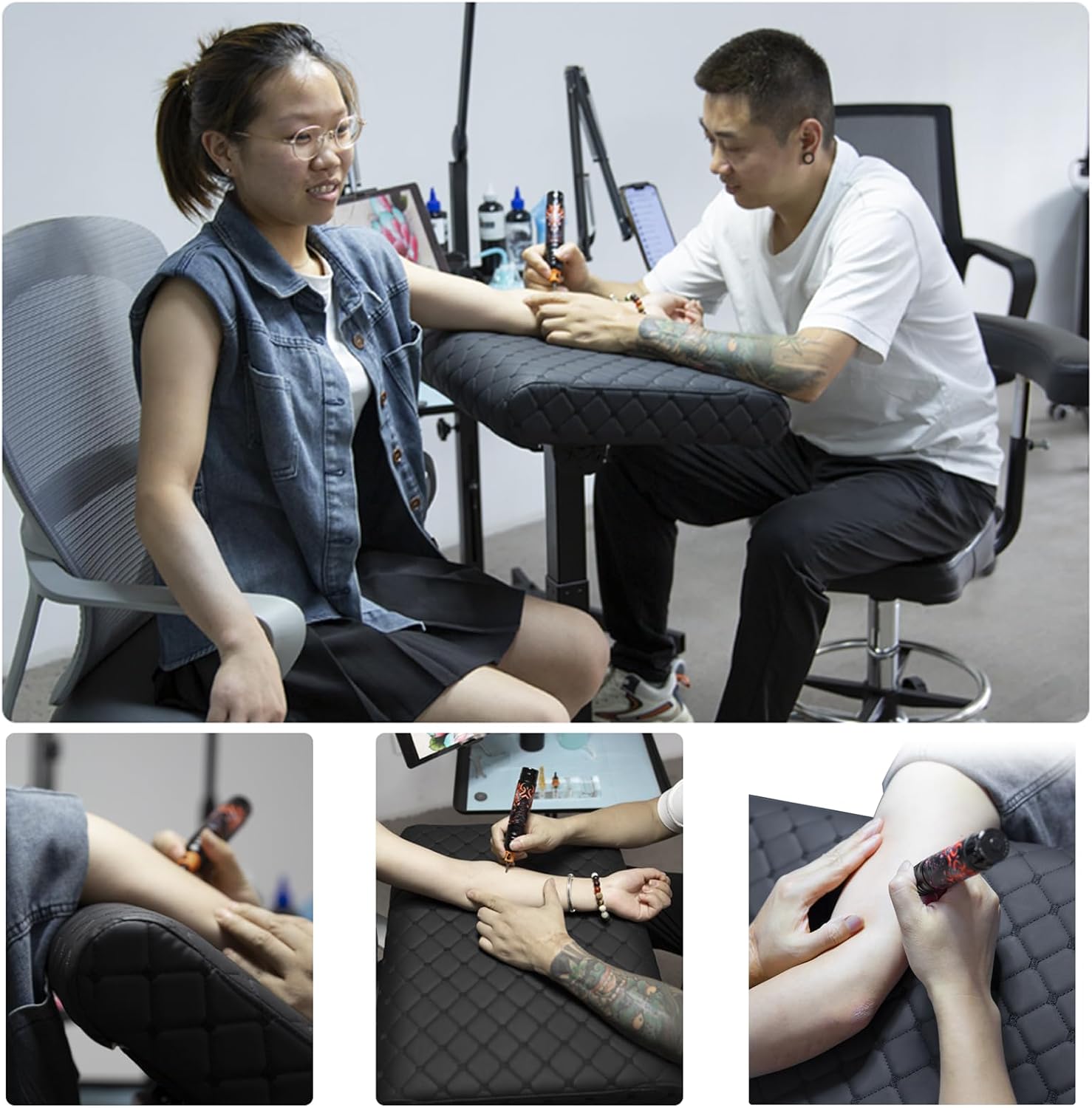 Tattoo Armrest Stand Pneumatic Lifting Soft Sponge Pad Arm Rest,Hydraulic Adjust Height Armrest Workbench Professional Tattoo Equipment.