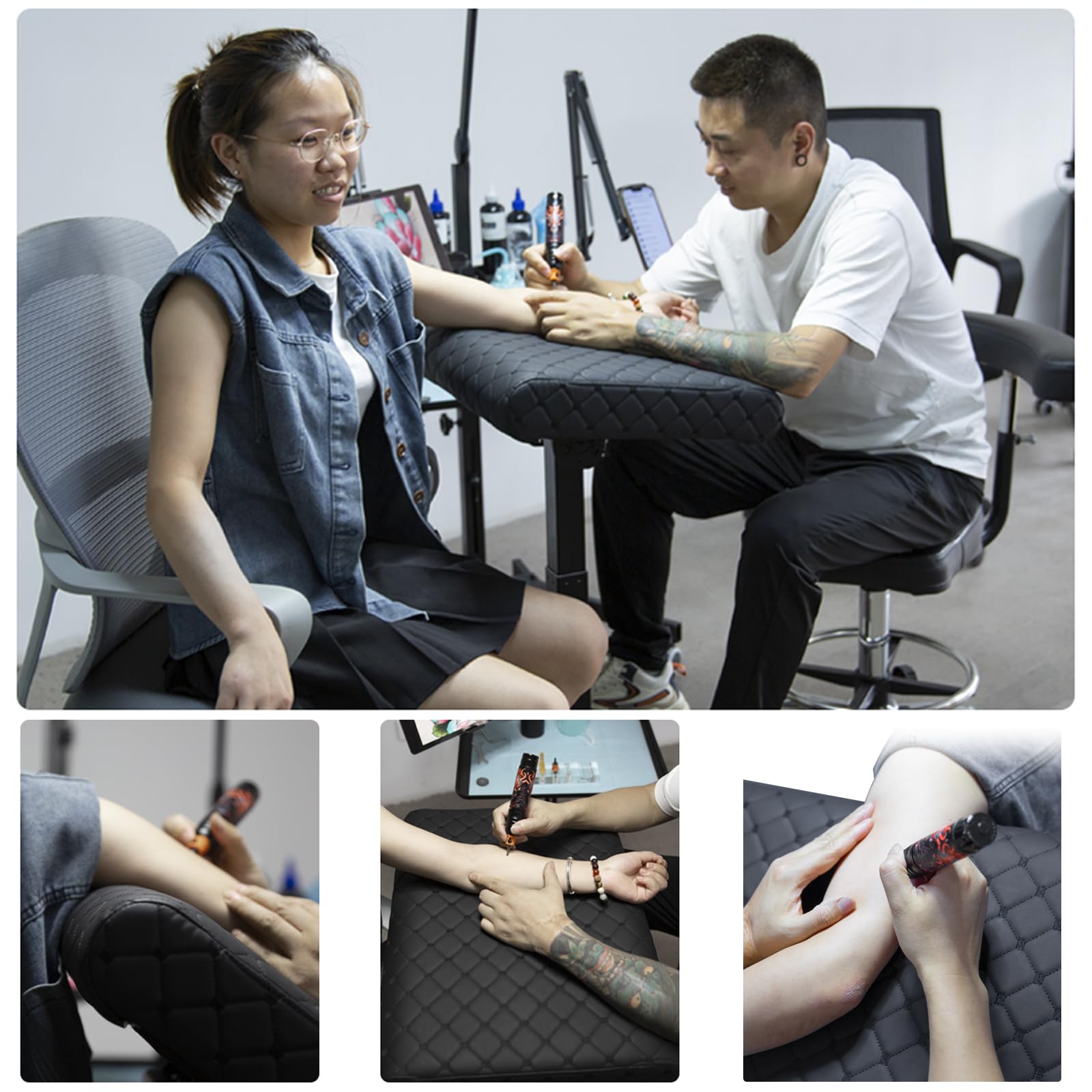 Tattoo Armrest Stand Pneumatique Lifting Soft Sponge Pad Armrest, Hydraulique Ajuster la hauteur Armrest Workbench Équipement de tatouage professionnel.