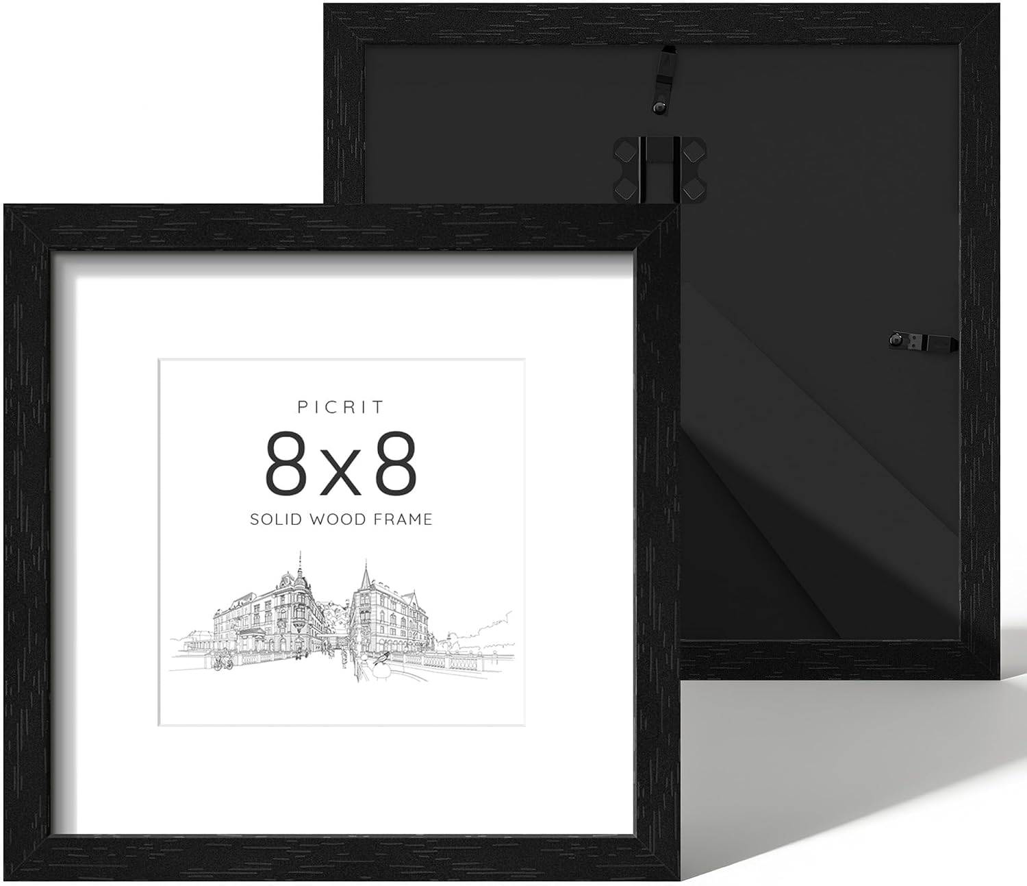 Picrit 8x8 Solid Wood Frame Set of 2, Black Wood Grain Gallery Wall