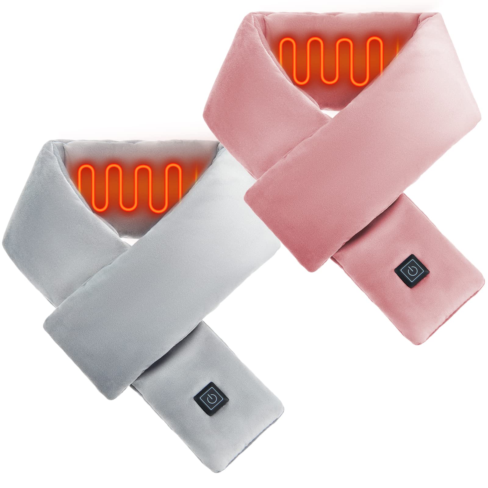 2 Sets Unisex USB Heated Scarf Heated Neck Wrap Temperature Controlled Soft Neck Warmer for Men Women Winter Outdoor Activities, Gray, Pink