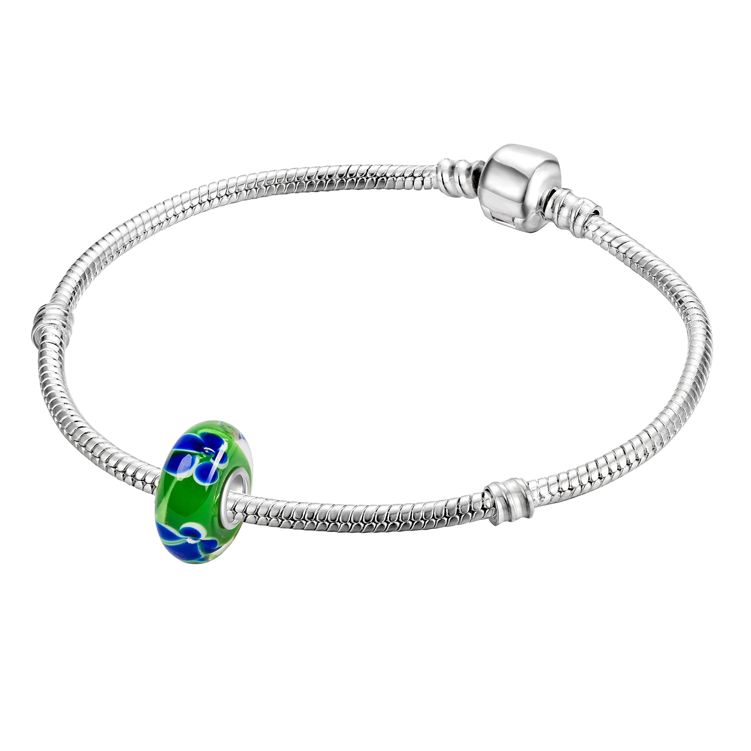Andante-Stones - Original, Cuenta de Plata de Ley 925, Vidrio Murano, Elemento Bola para Pulseras modulares European Beads + Saco de Organza