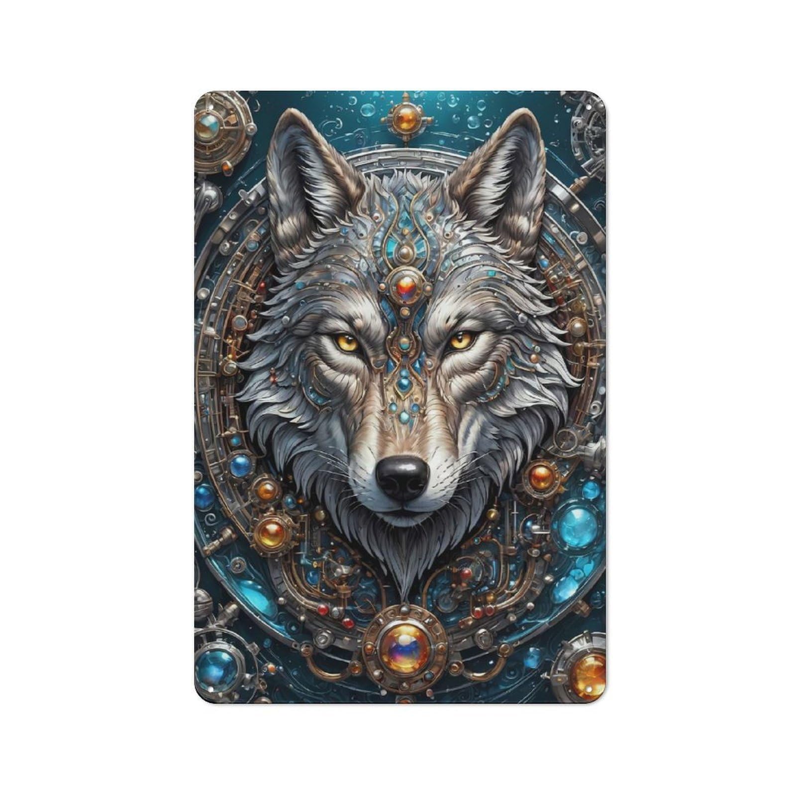 Junmoney Style Vintage Tin Wall Sign 30X20cm Featuring Starlight Wolf Protector, Room Wall Plaque For Flat, Dorm Room, Lounge Or Cafe