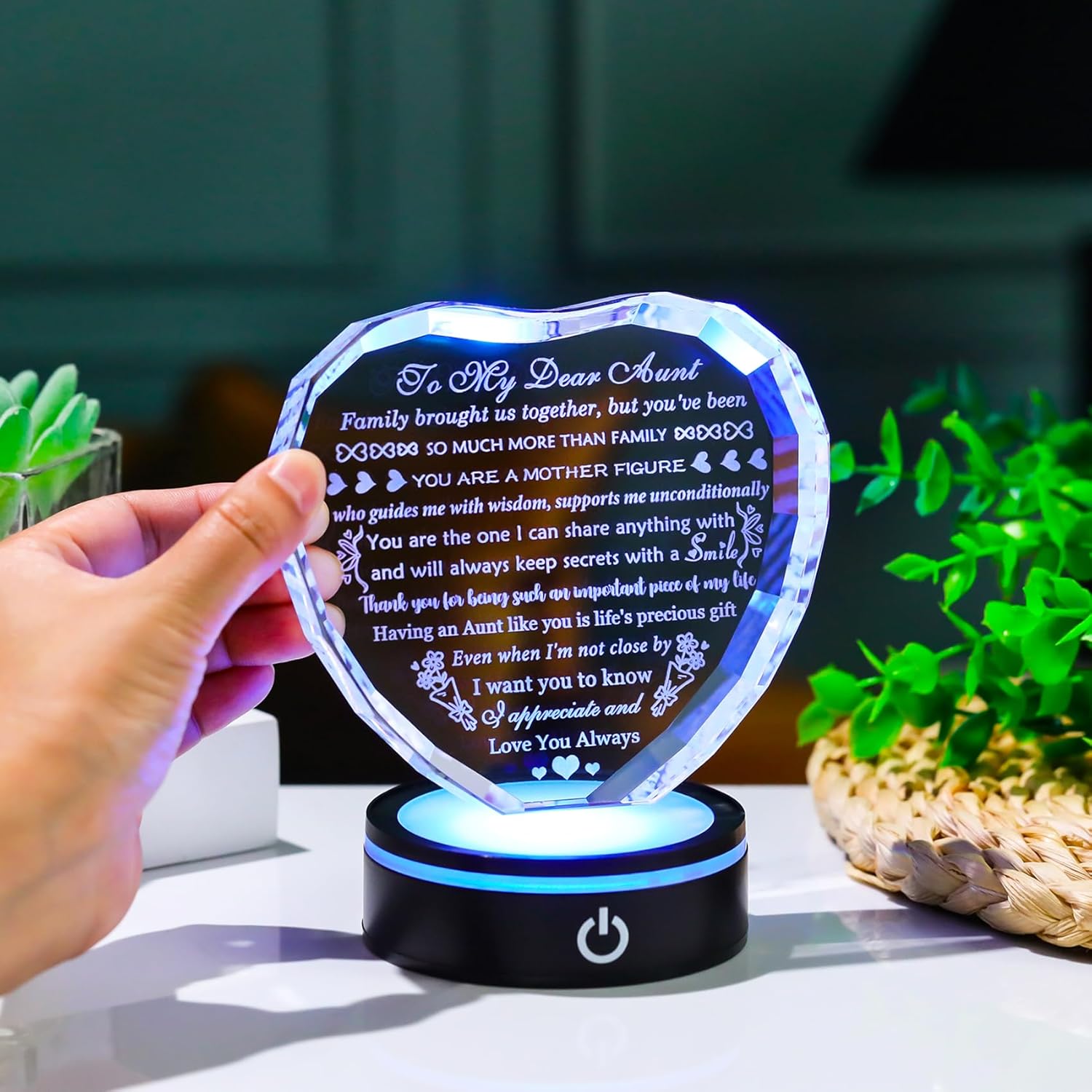 YWHL Aunt Birthday Gifts for Women with Colorful LED Base Unique Heart Gifts for Aunt from Niece Nephew Best Auntie Gift Ideas on Mothers Day Thanksgiving - Image 4