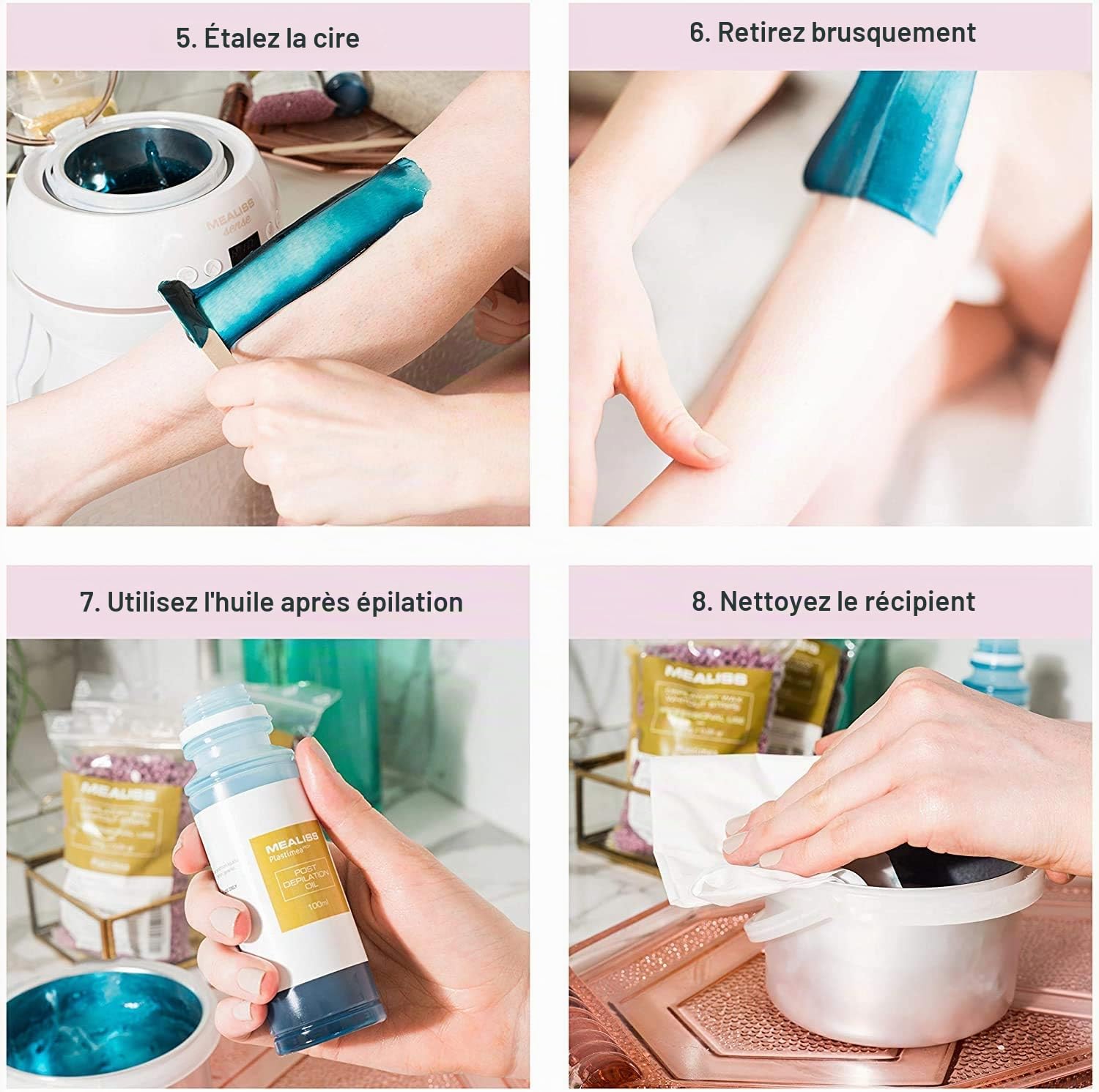 KIT d’épilation à la cire premium ✦ Mealiss Sense - Chauffe Cire 150W Ecran Digital LCD + 1 KG de cire dépilatoire, huile + accessoires. Fabrication Française. Epilation corps et visage ✦ Plastimea
