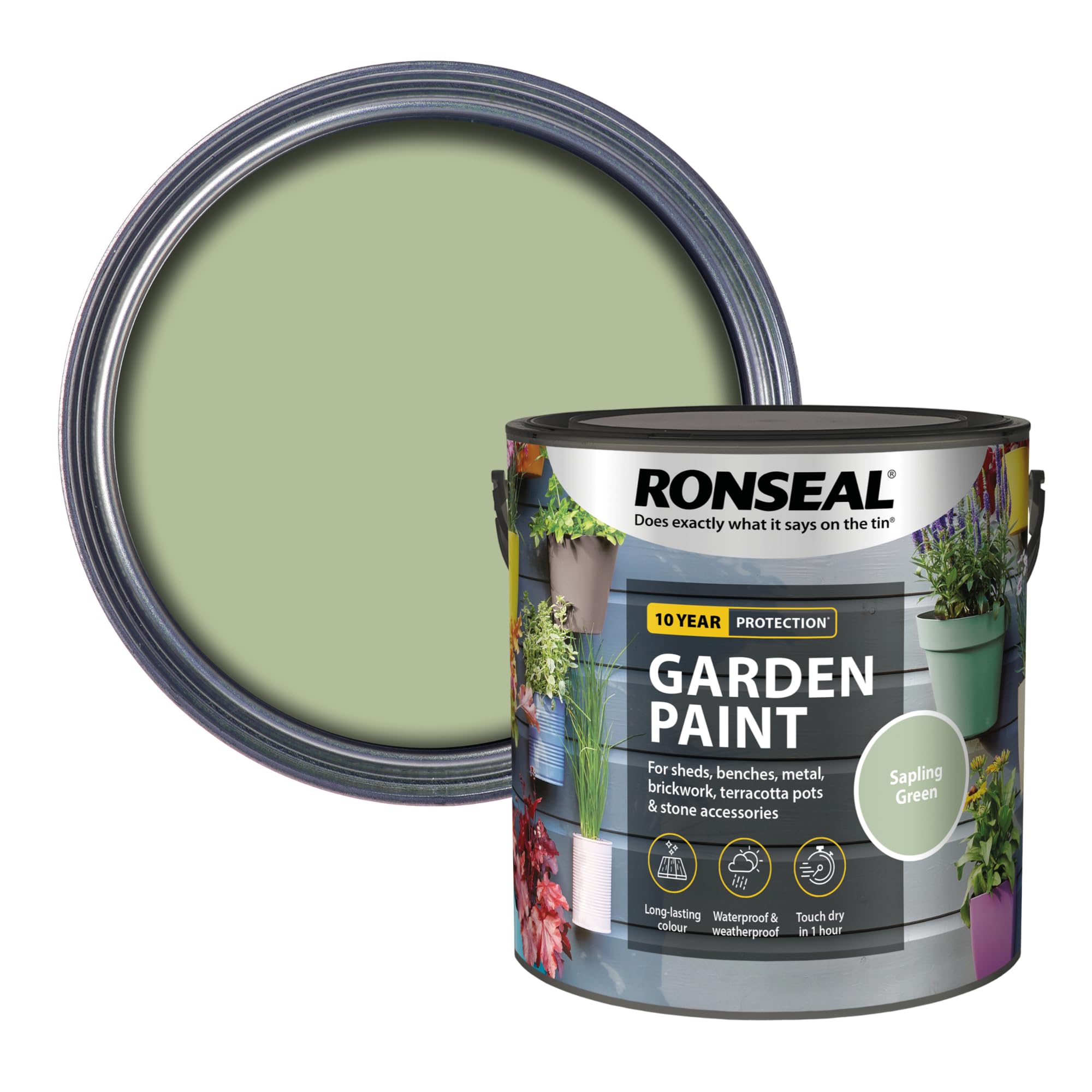 Ronseal RSLGPSG25L GPSG25L Garden Paint Sapling Green 2.5 Litre