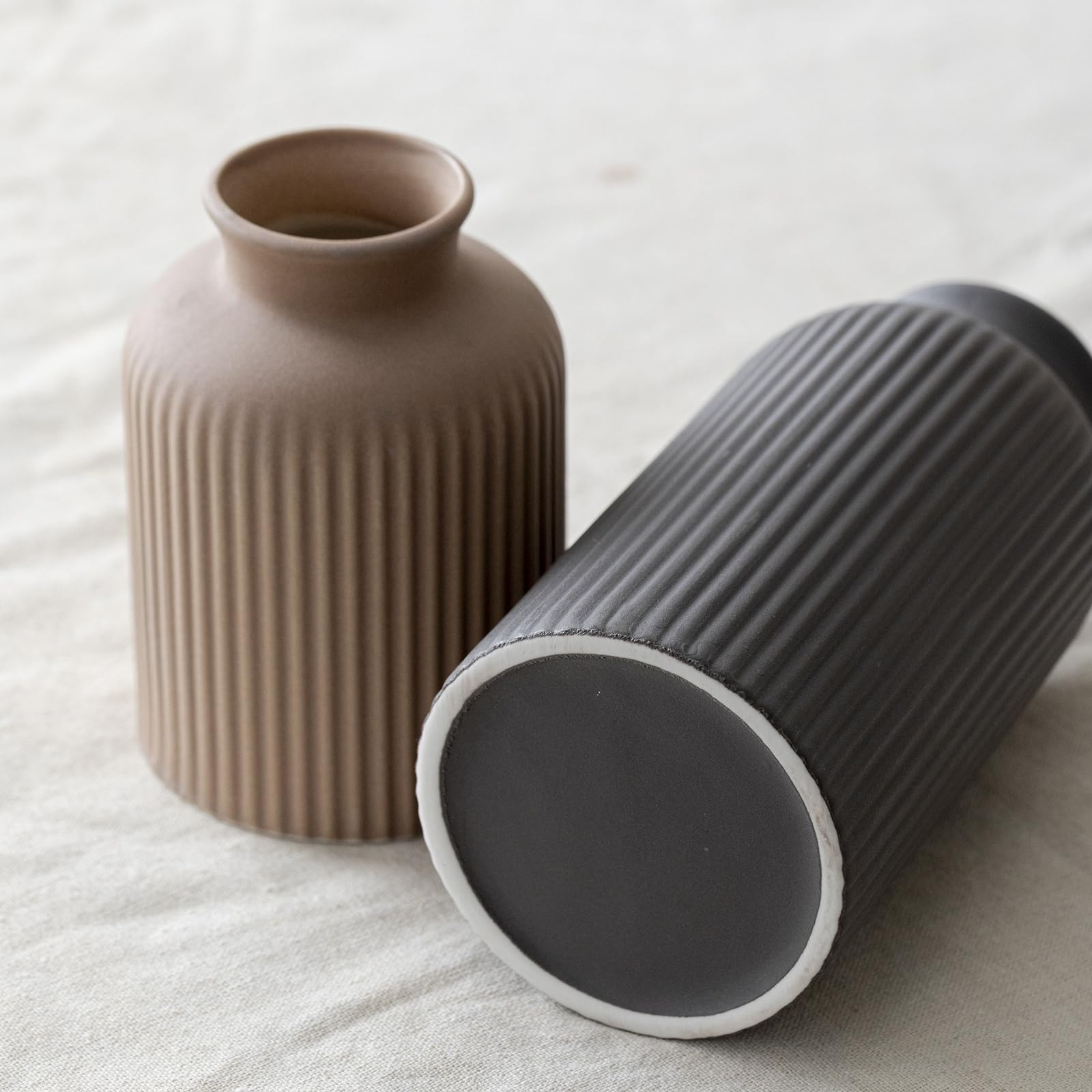 Set di vasi in ceramica moderno e grande, finitura opaca a coste nere, 3 pezzi, vasi decorativi per casa, soggiorno, ufficio, altezza 25,4 cm, larghezza 10,2 cm (mix nero XL)