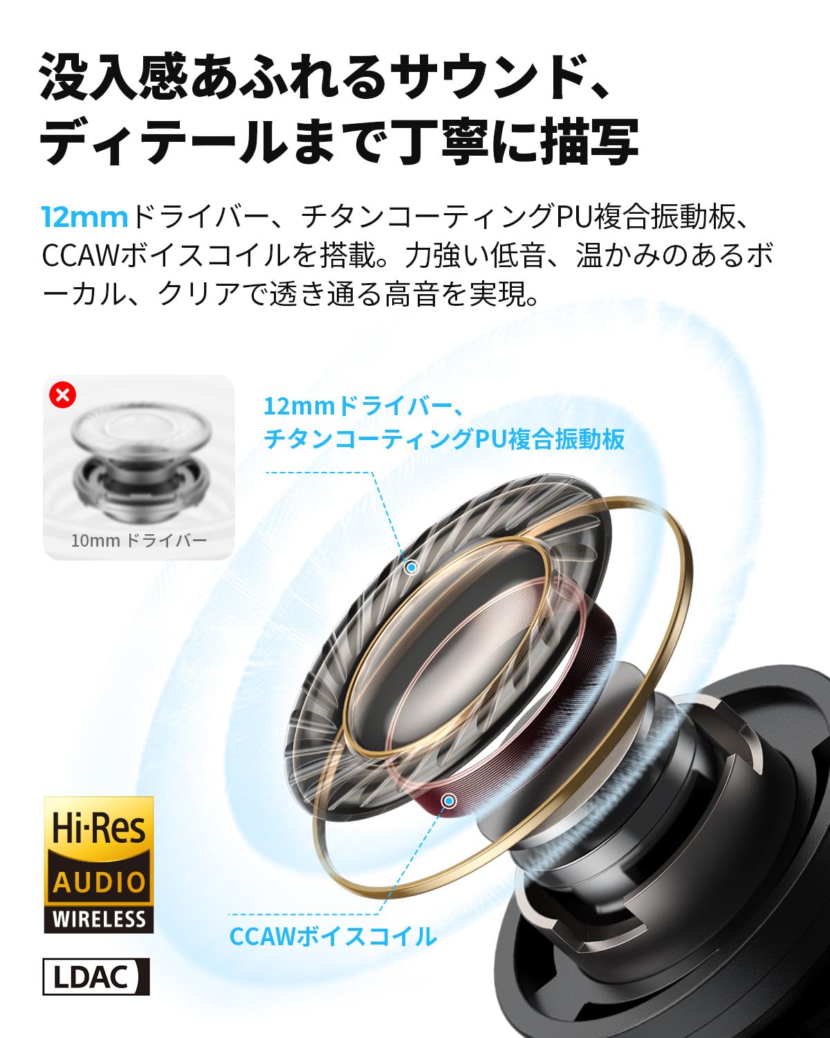 SoundPEATS C30 Noise Cancelling Wireless Earphones [VGP2026 Gold Award] -52dB Hybrid ANC/LDAC & Hi-Res Support/Up to 52 Hours Playback/Bluetooth 6.0/6-Microphone Call Noise Cancelling/Multi-Point - 5