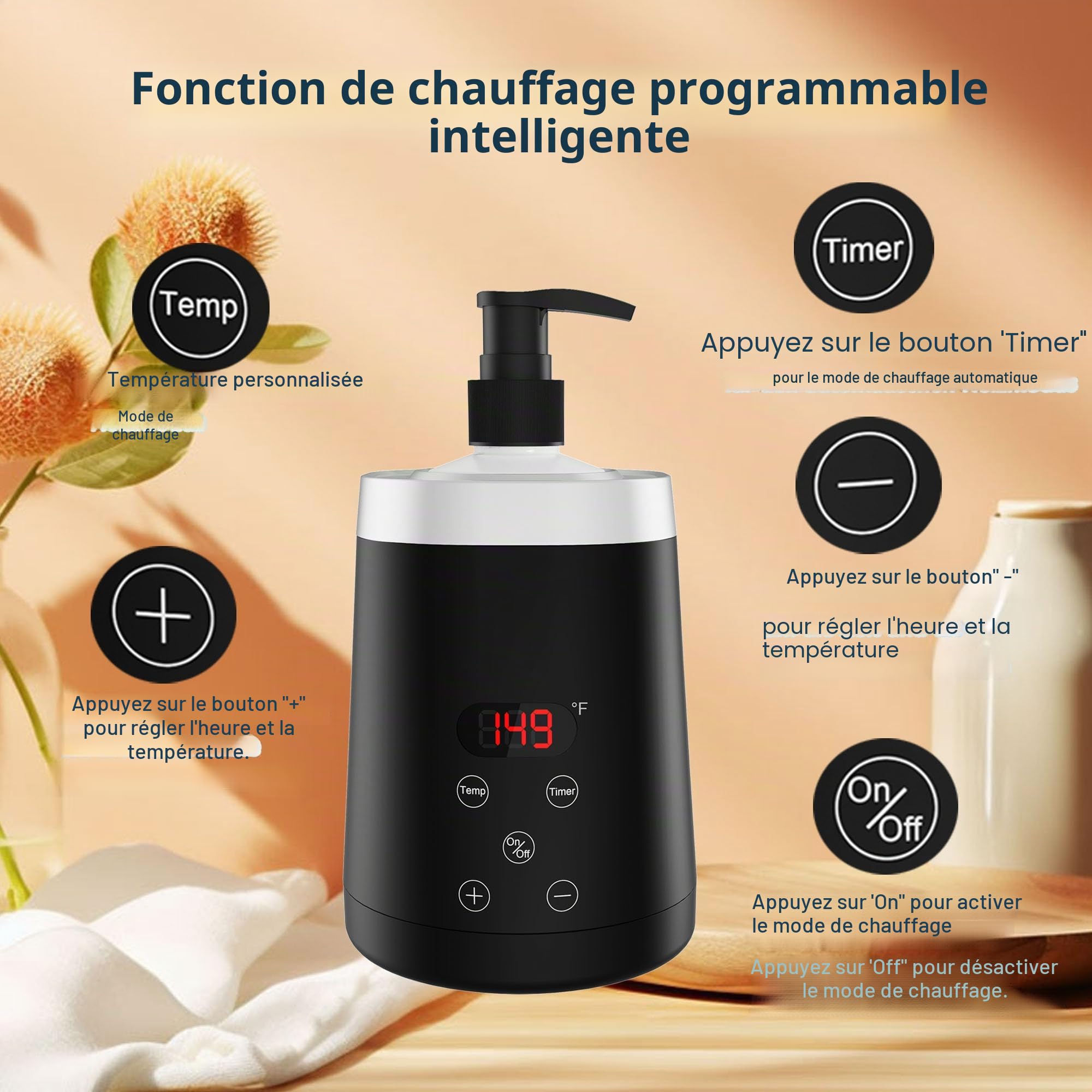 Chauffe-Huile de Massage Professionnel Réglable avec 2 Distributeurs, Affichage LED pour Spa