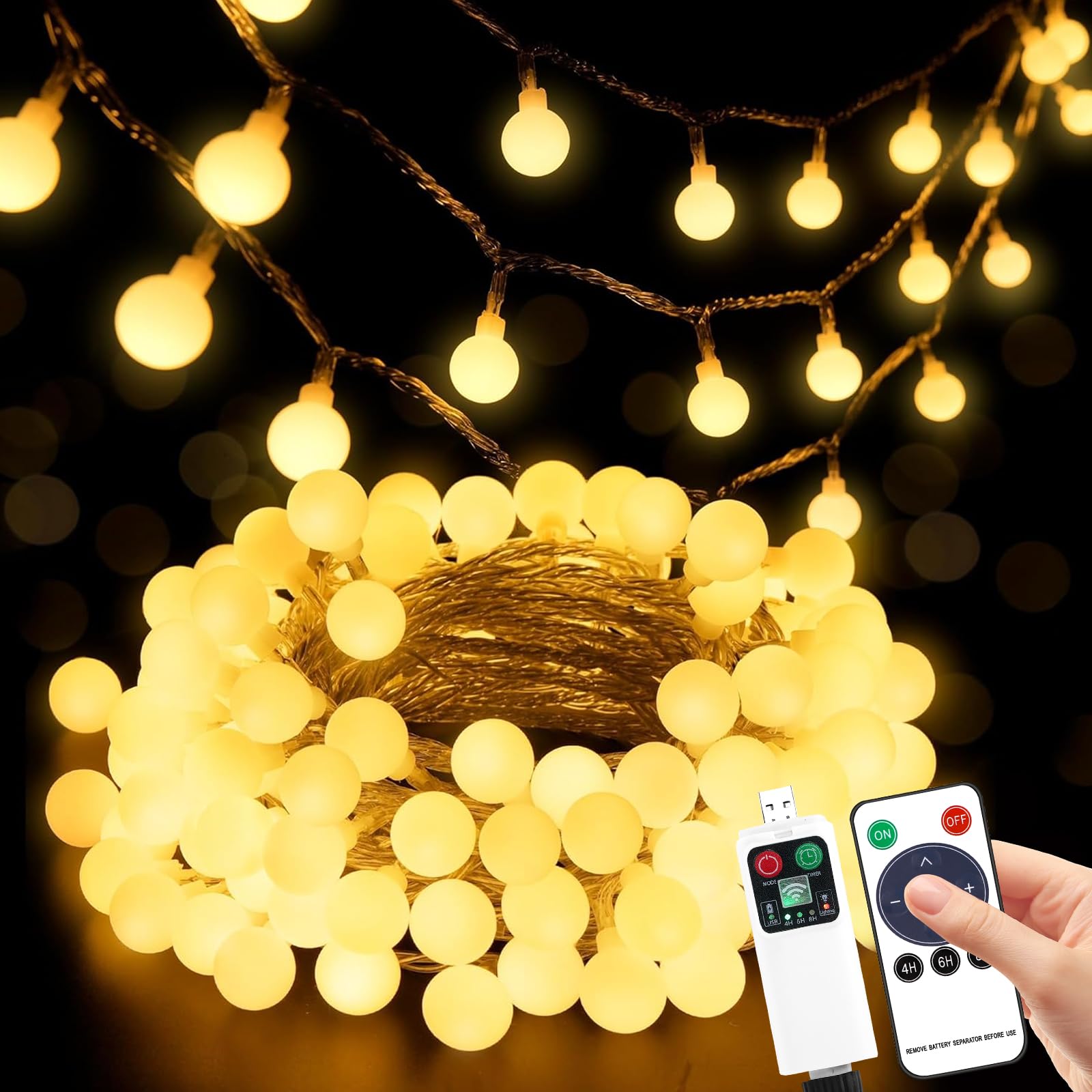 Sprifityy Lichterkette Außen Innen, 15M 100LED Kugel Batteriebetriebene Lichterkette mit Timer & 8 Modi, IP42 Wasserdicht, Ideal für Zimmer, Gartenbeleuchtung, Partybeleuchtung, Terassen Balkon Deko