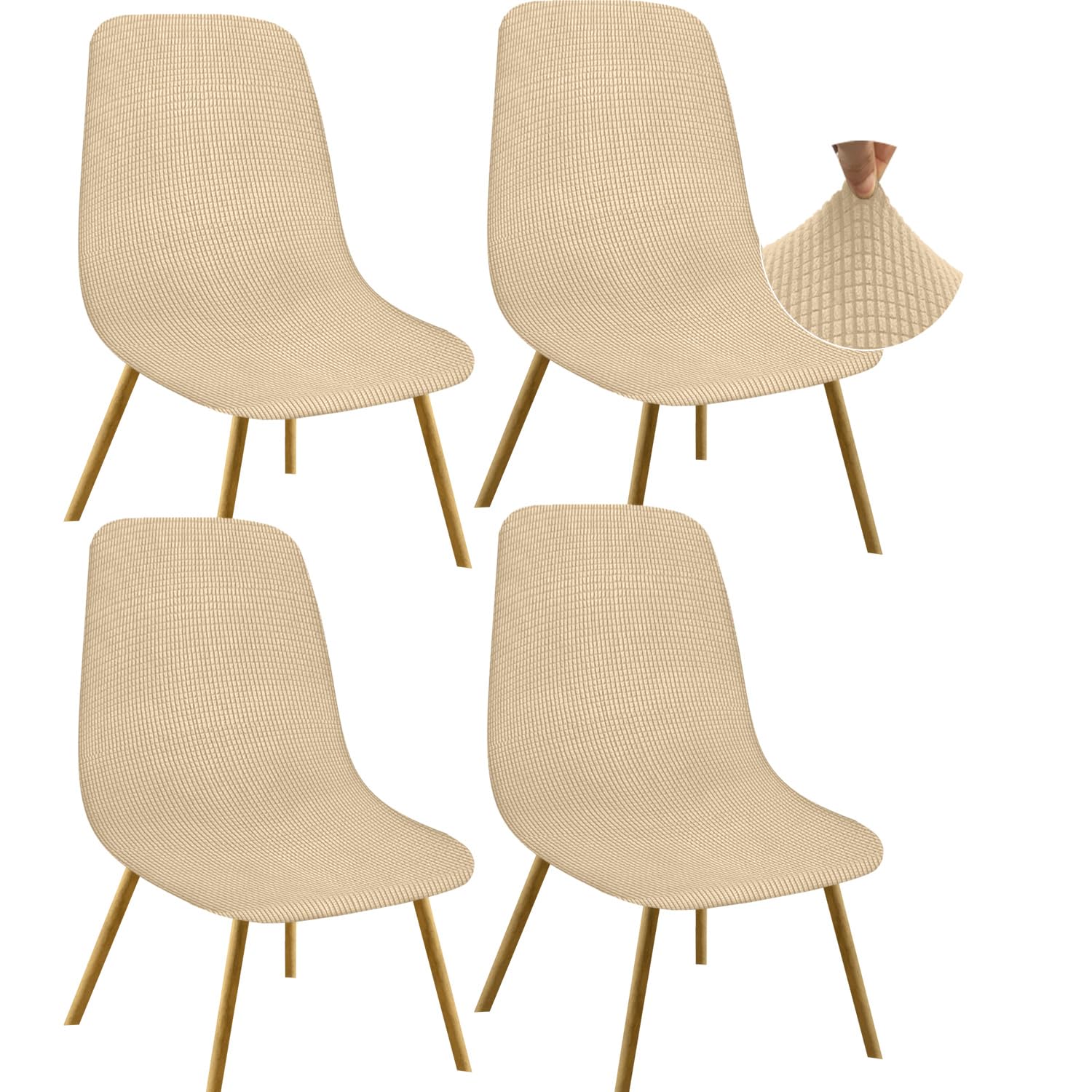 Granbest Jacquard Thickened Elastic Dining Chair Covers, Low Back Chair Slipcovers for Hotel, Banquet, Wedding, Party Decoration (Set of 4, Checks Dark Beige)