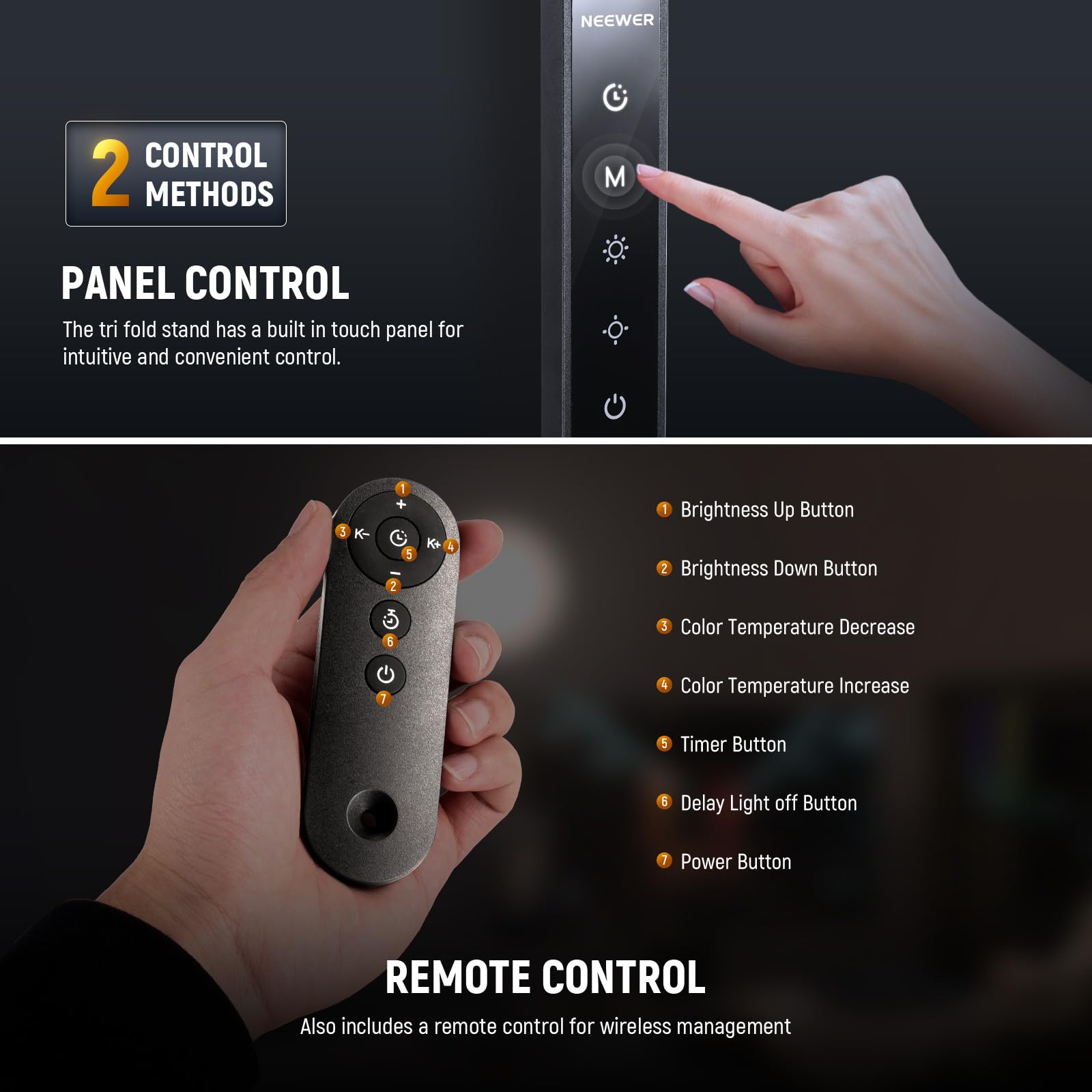 NEEWER ENTRY LEVEL VERSION 4W Overhead Desk Stand Phone Mount Foldable with LED Light/Remote/Phone Holder for Selfie Video Recording Stream, 990lx/0.3m 3 Modes CRI80 1000mAh Rechargeable Portable,: R18