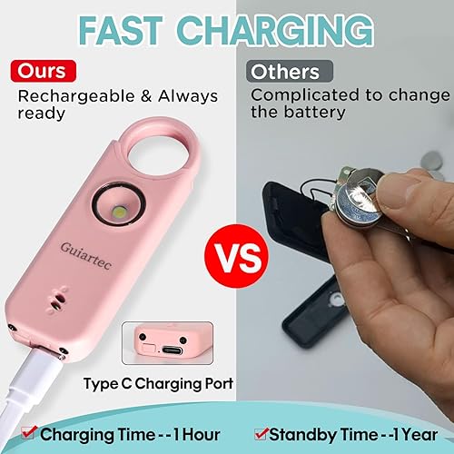 Miniatura 3 de Alarma de seguridad personal recargable para mujeres, llavero de autodefensa de 135 dB con luz estroboscópica LED, dispositivos de seguridad de