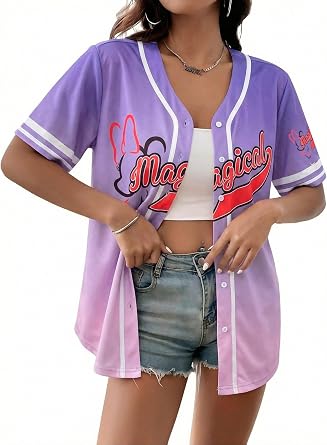 UNIQUEONE Magical Shirt for Women Baseball Jersey Magic Hawaiian Shirts Family Vacation Button up Tops