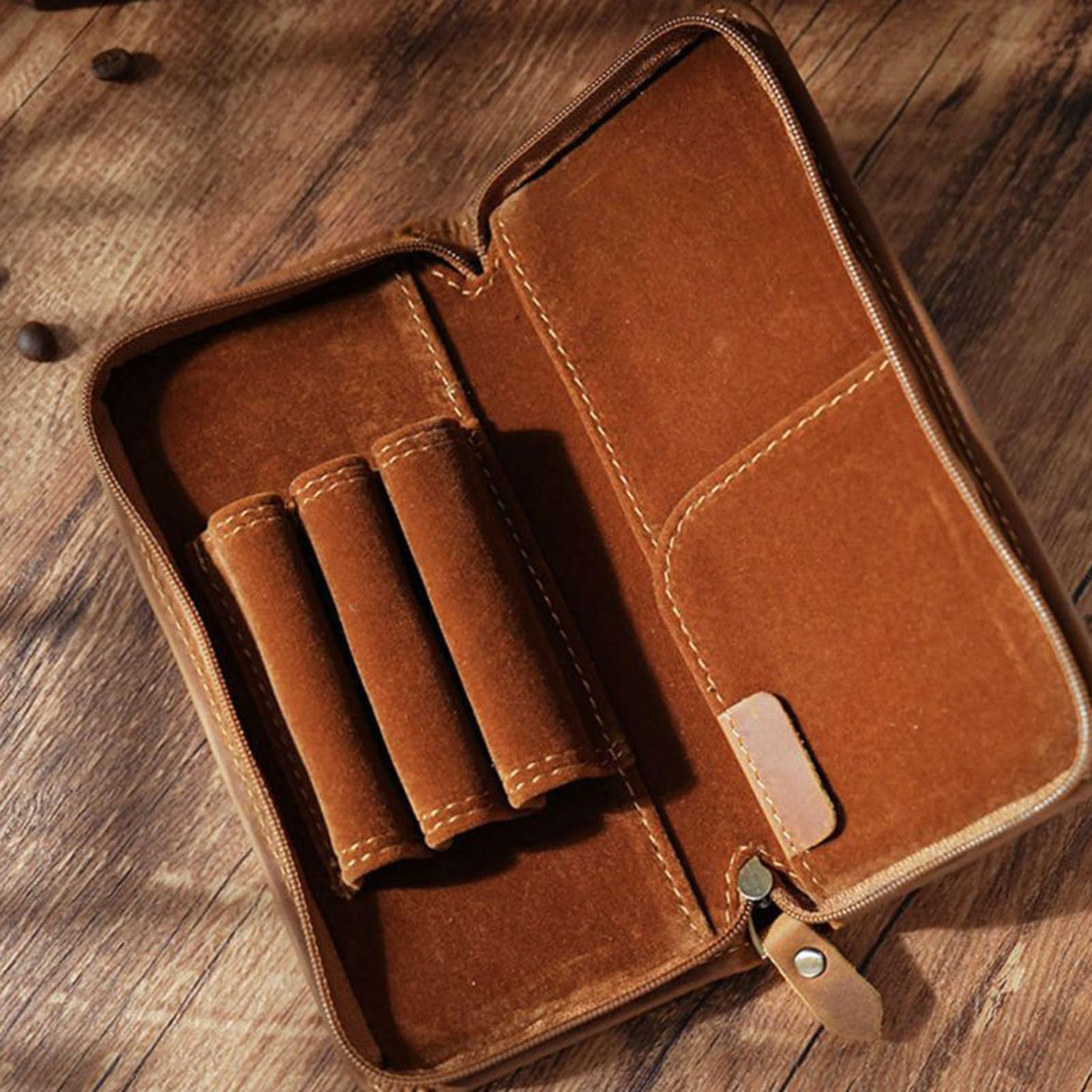 Astuccio In Pelle Borsa Organizer Vintage Con 3 Scomparti | Astuccio per Penne per Ufficio Scuola Studio Disegno Journaling Schizzo Viaggio Casa