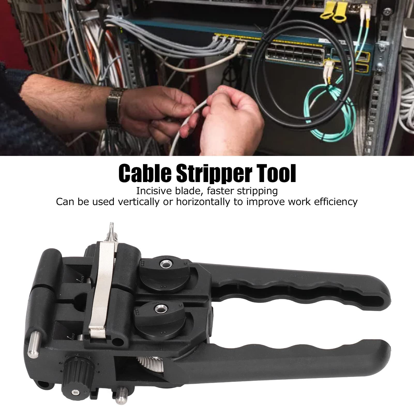 Pelacables de Fibra Óptica, Herramienta de Corte de Fibra Óptica Ajustable Transversal Longitudinal de 2 Vías, Pelacables Coaxiales con Doble Mango para Cable de 0,3 1,2