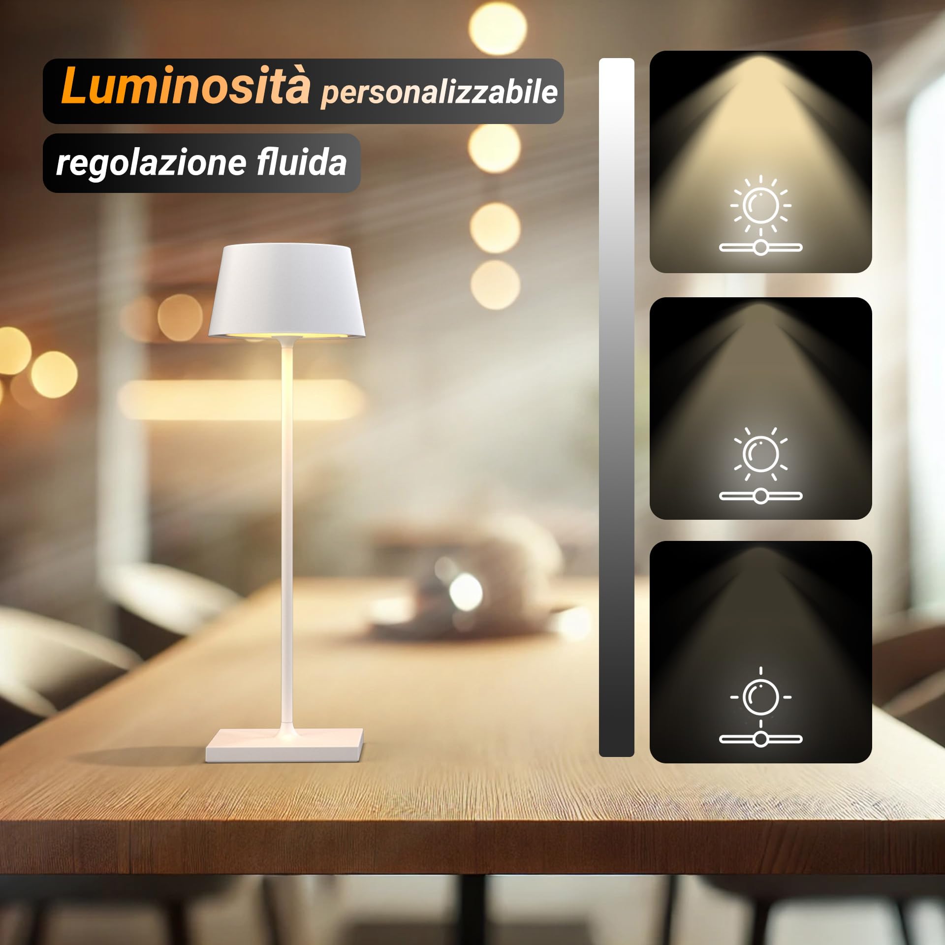 Palmina 842,lampade da tavolo senza fili,lampade da tavolo ricaricabili E Dimmerabile In Alluminio,abat jour senza fili 4400mah,Protezione IP54,luce da tavolo esterno/Interno/Bianco